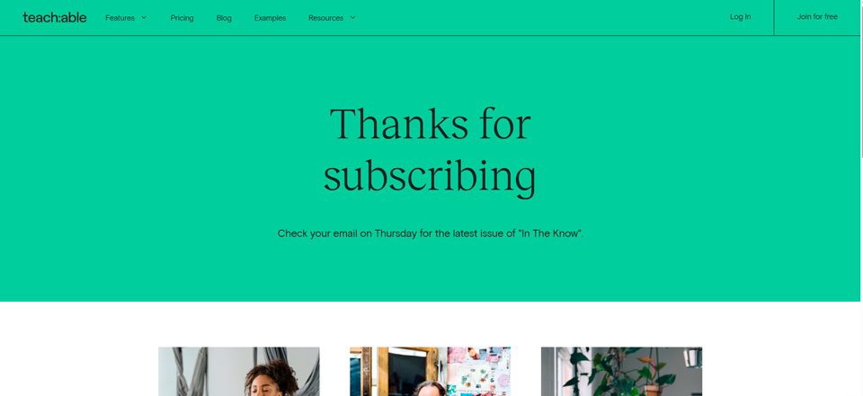 teachable thank you page
