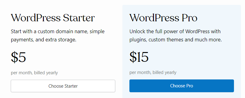 wordpress.com pricing plans