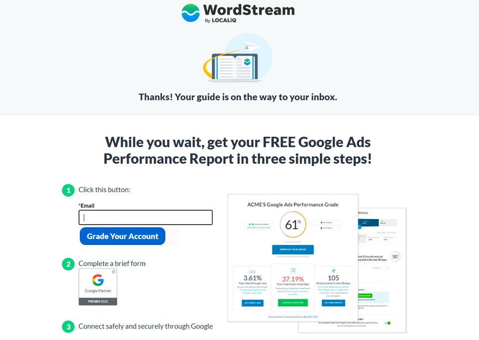 wordstream thank you page